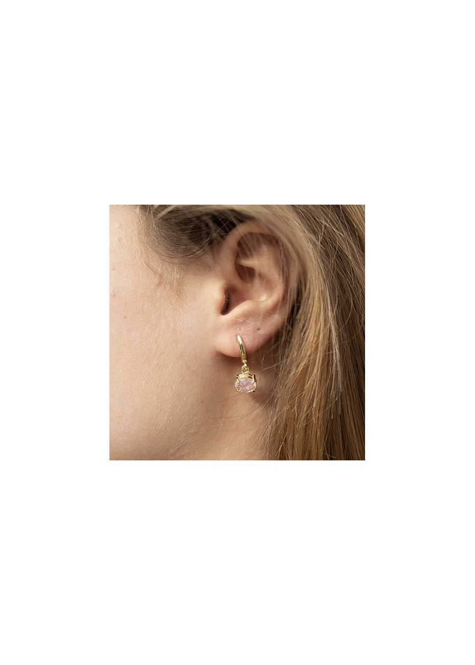 Pendientes en Plata Ann Oval Cuarzo Rosa Gold