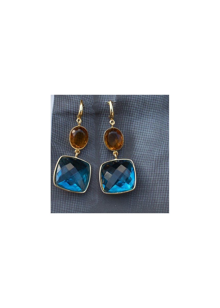Pendientes en Plata Haly 18 Citrino y Aguamarina Gold