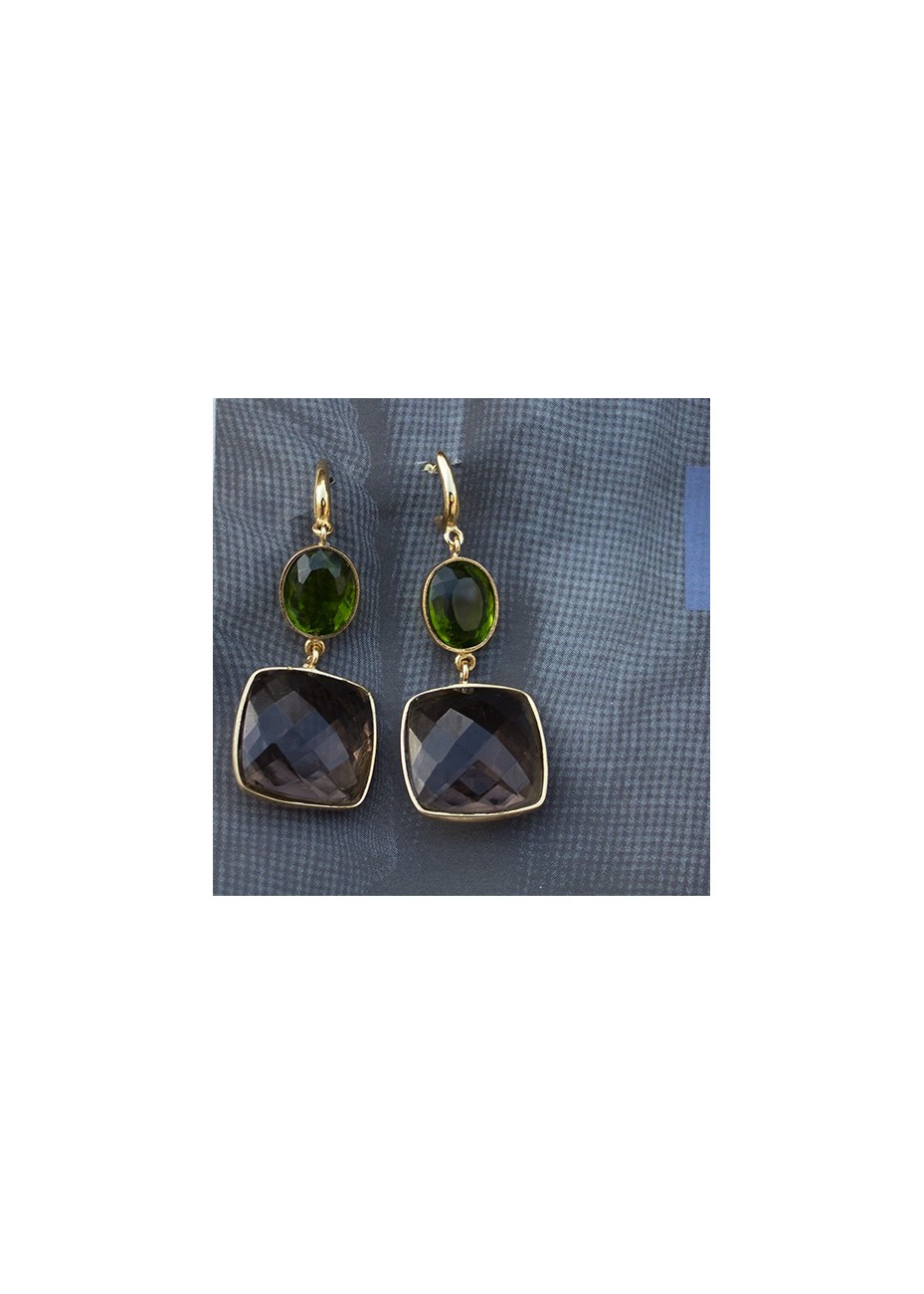 Pendientes en Plata Haly 18 Esmeralda y Fumé Hidrotermal Gold