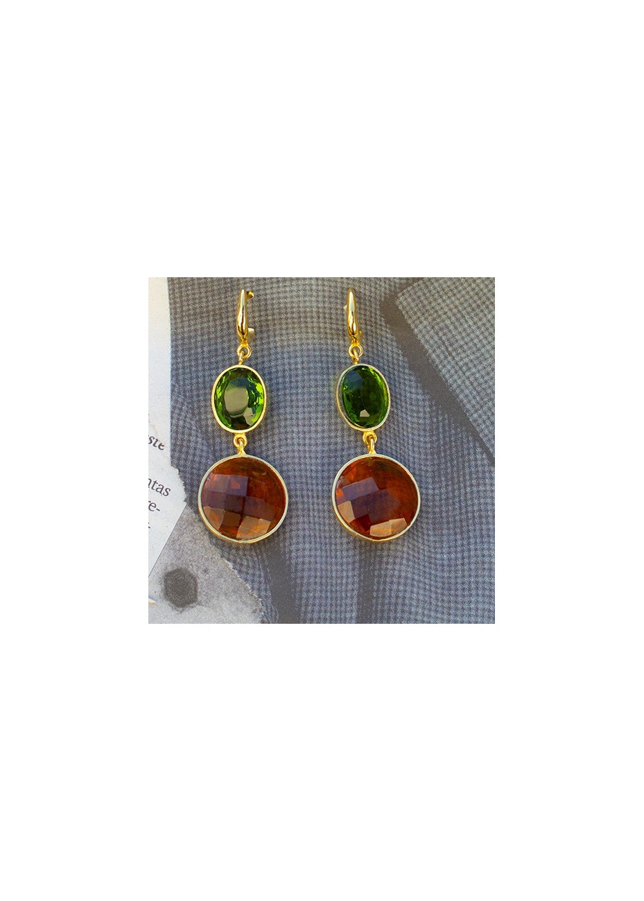 Pendientes en Plata Haly 16 Citrino  y Esmeralda Gold