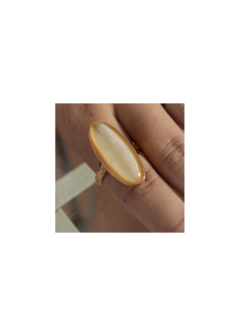 Anillo en Plata MadrePerla Amarilla y Cristal de Roca Oval 30x12mm