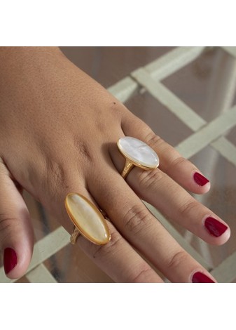 Anillo en Plata MadrePerla Amarilla y Cristal de Roca Oval 30x12mm