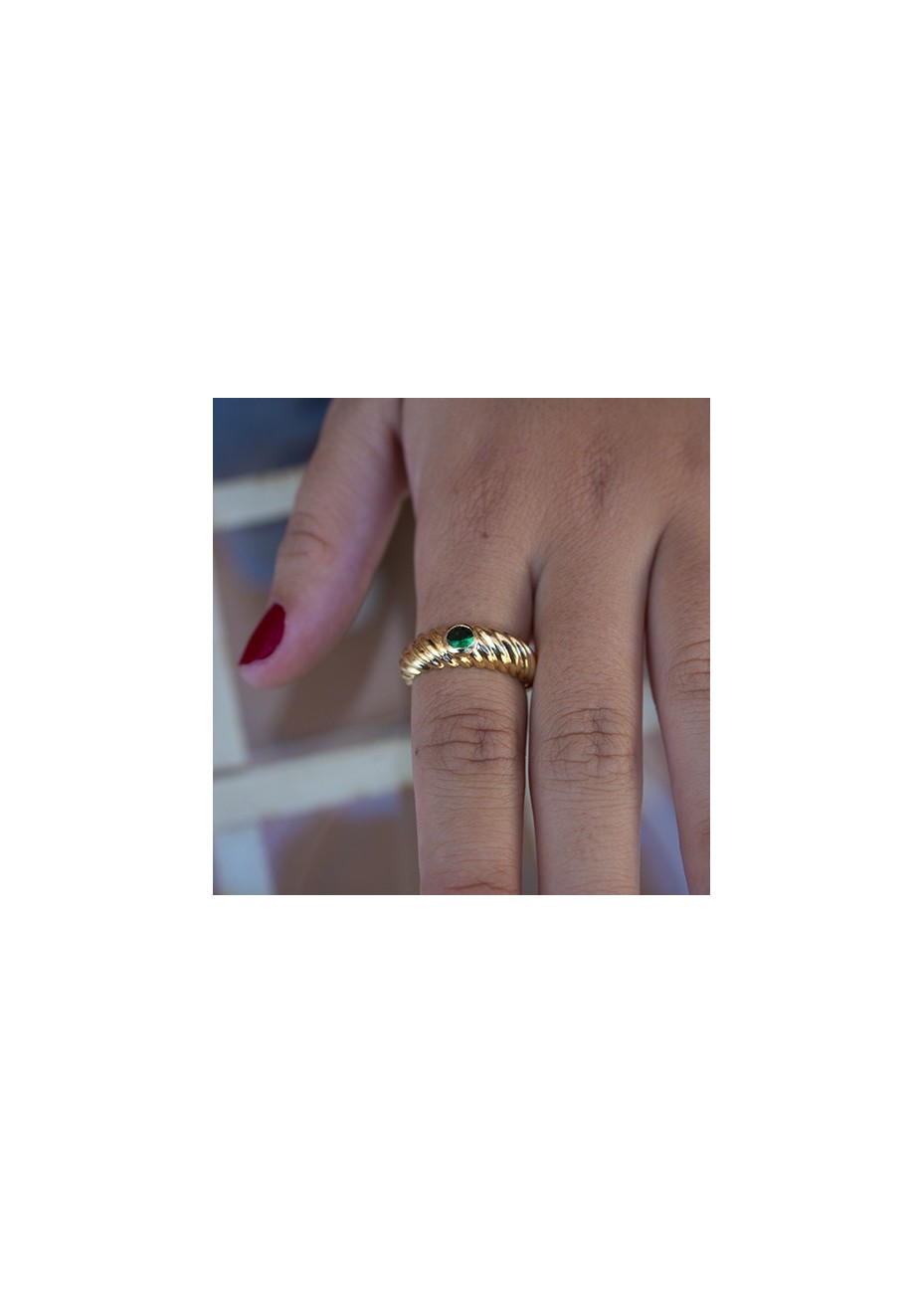 Anillo en Plata Gallón Estrecha Esmeralda