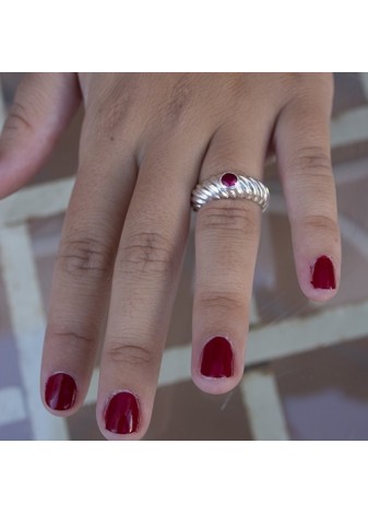Anillo en Plata Gallón Estrecha Rubí