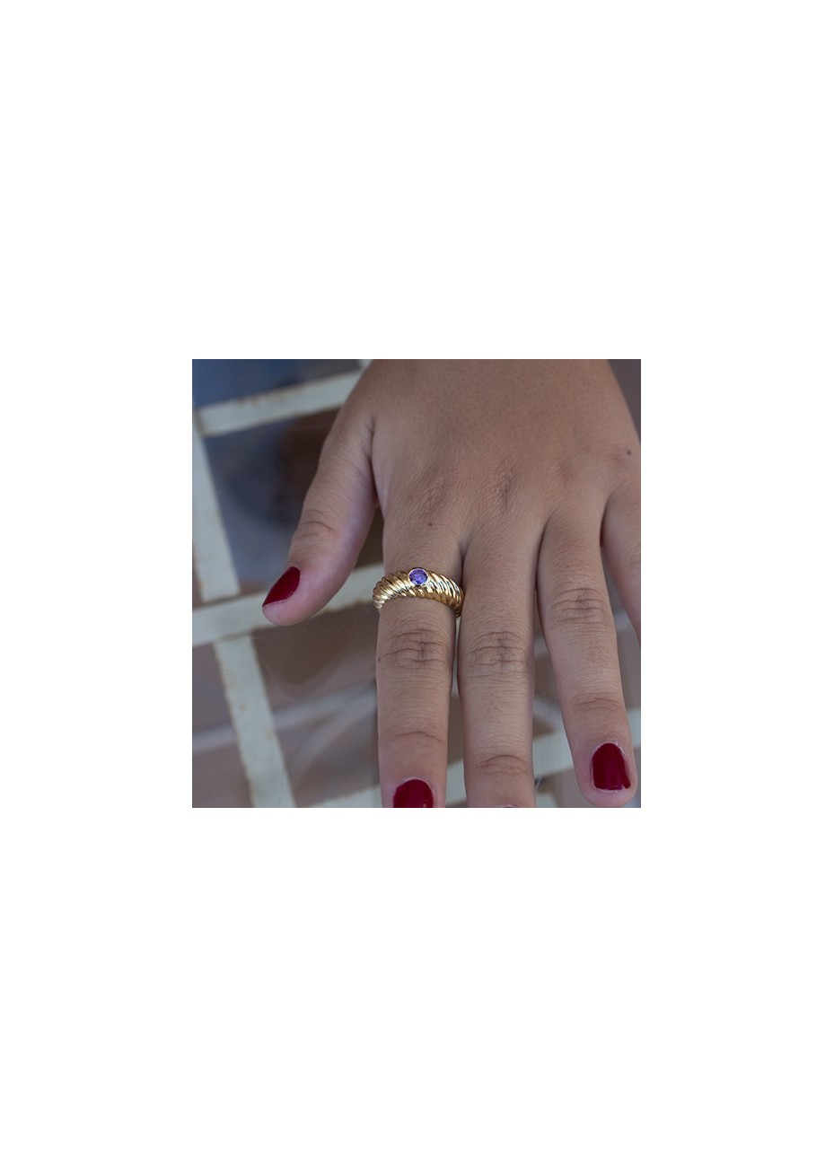 Anillo en Plata Gallón Estrecha Amatista