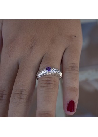 Anillo en Plata Gallón Estrecha Amatista