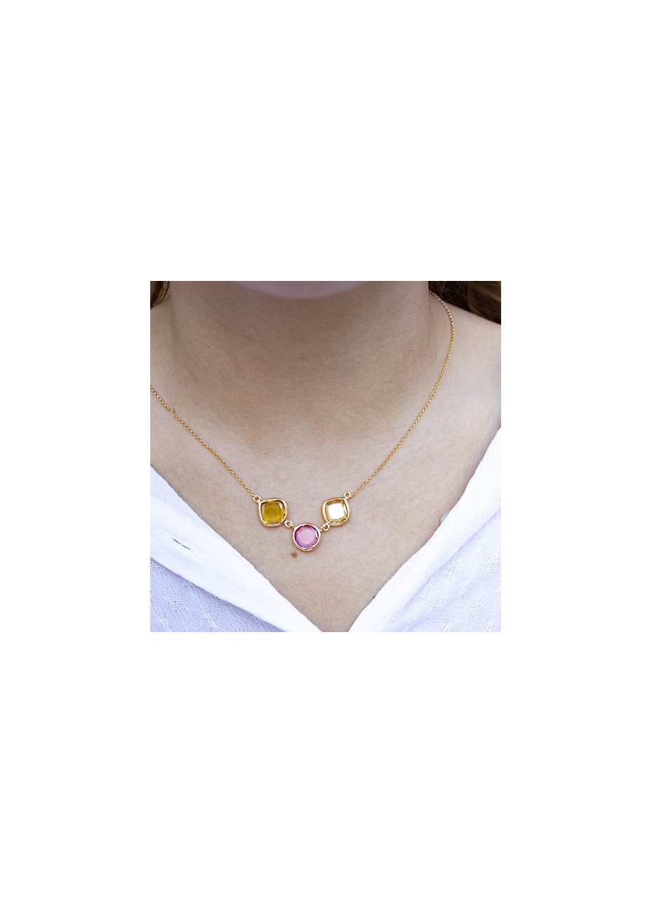 Colgante y Cadena en Plata Luna con Espinela Antico Citrino y Espinela Redonda Rubí Gold