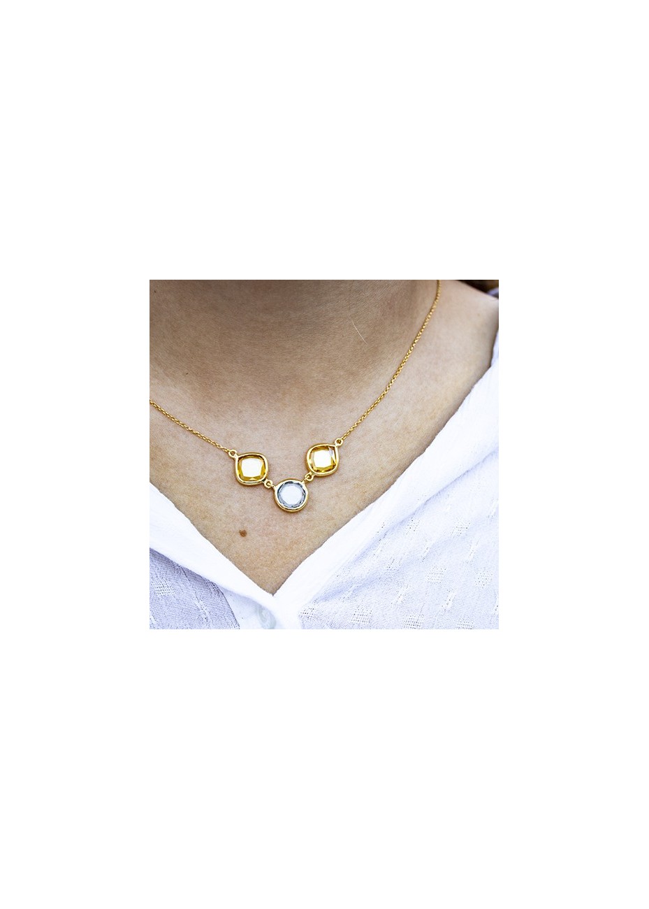 Colgante y Cadena en Plata Luna con Espinelas Antico Citrino y Espinela Redonda Aguamarina Gold