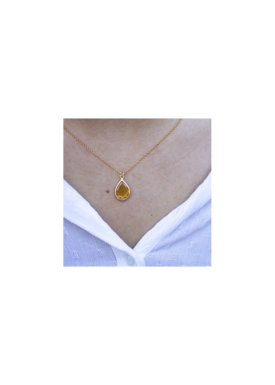 Colgante y Cadena en Plata Luna con Espinela Pera Citrino Gold