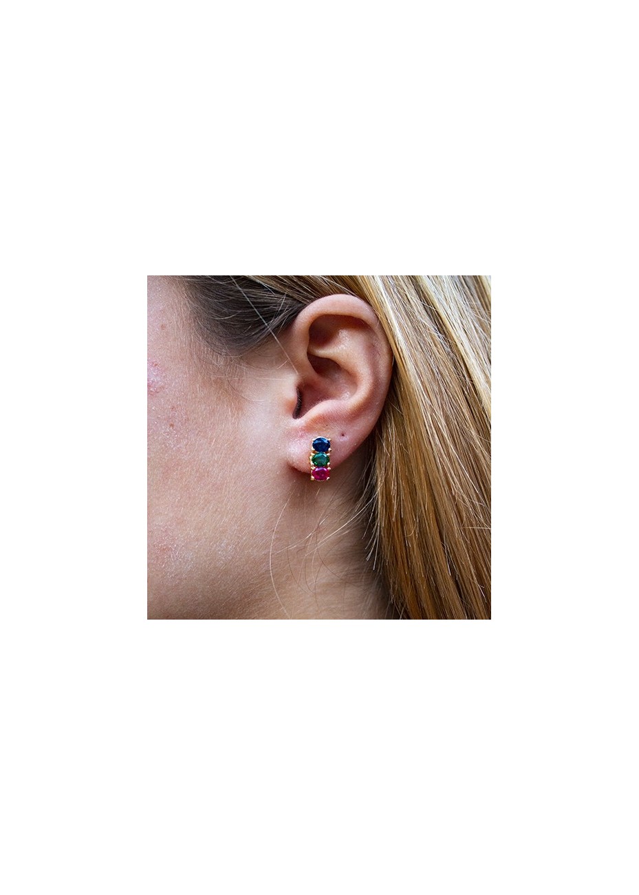 Pendientes en Plata Trio Zaf-Rubí-Esm Gold