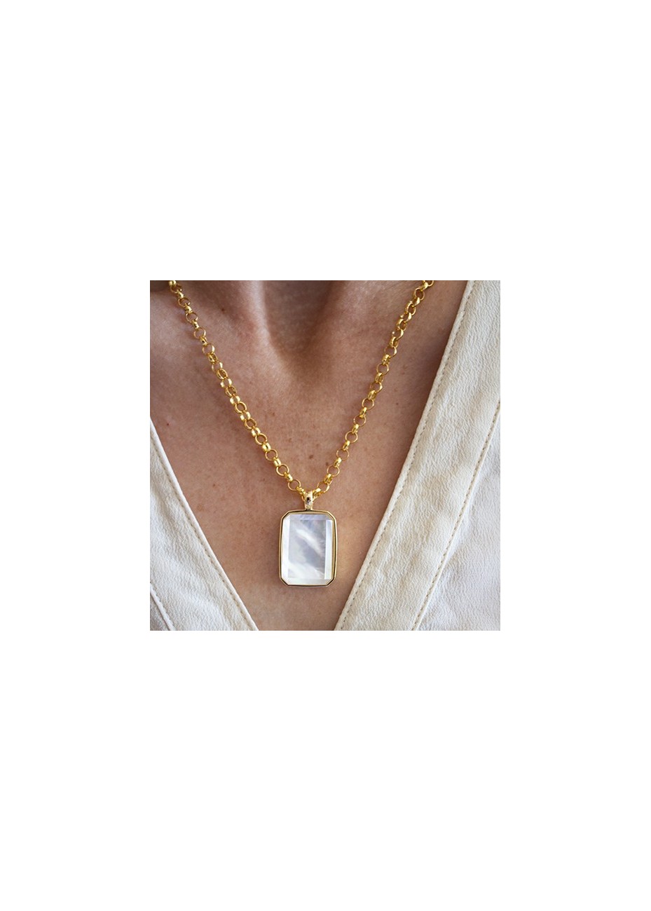 Colgante en Plata Madreperla Blanca y Cristal de Roca Octógono 20x14mm