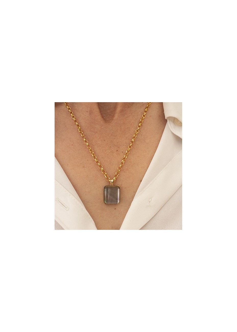 Colgante en Plata Madreperla Negra y Cristal de Roca Octógono 16x14mm