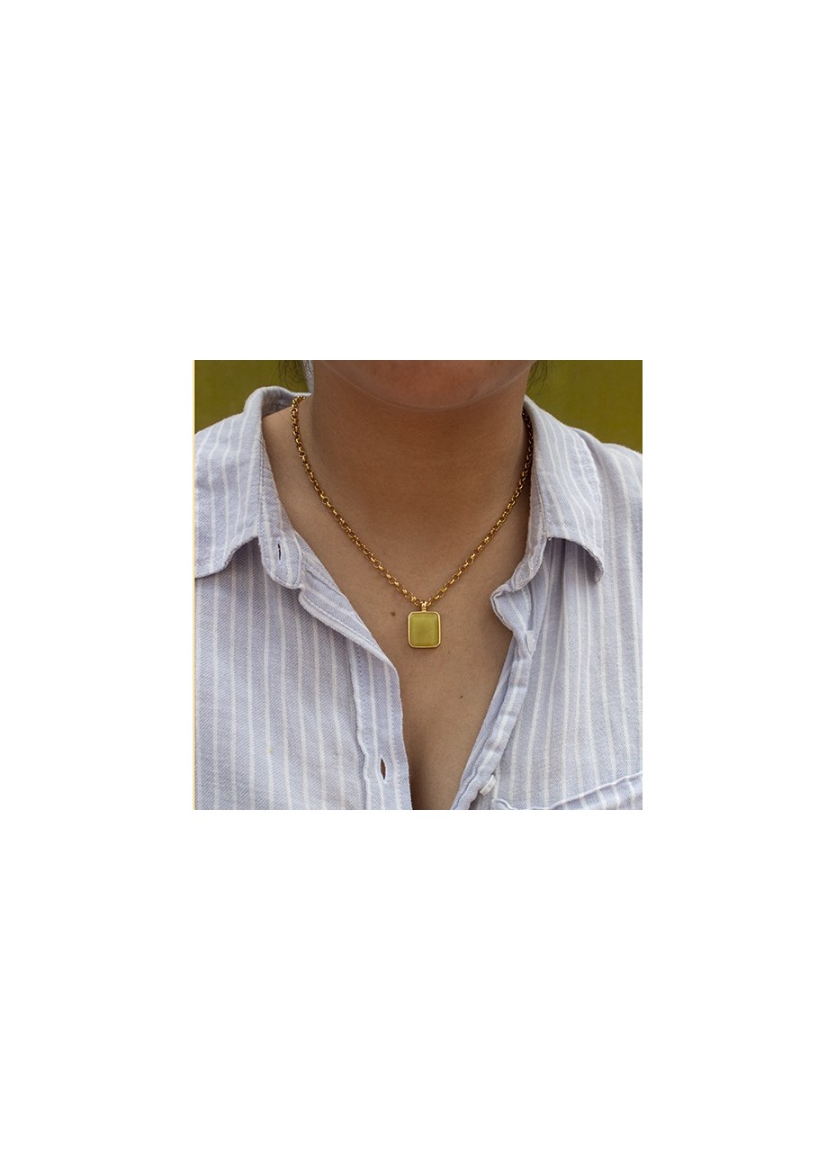 Colgante en Plata Jade Limón Octógono 16x14mm