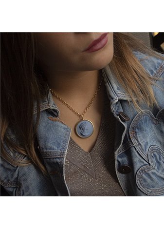 Colgante Camafeo Lava Blue y Cadena en Plata Rala Gold