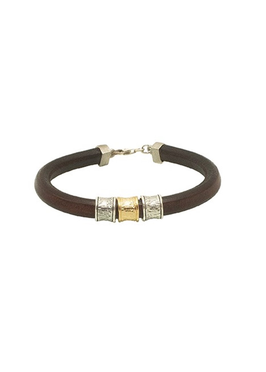 Pulsera Cuero y Plata Bicolor Kere Pulsera Cuero y Plata Bicolor Kere