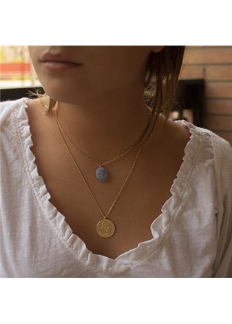 Colgante y Cadena en plata Gold Lava Blue Ov